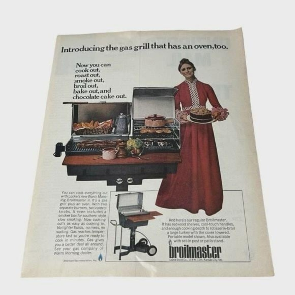1970 Broilmaster The Gas Grill That Has an Oven Original Vintage Print Ad